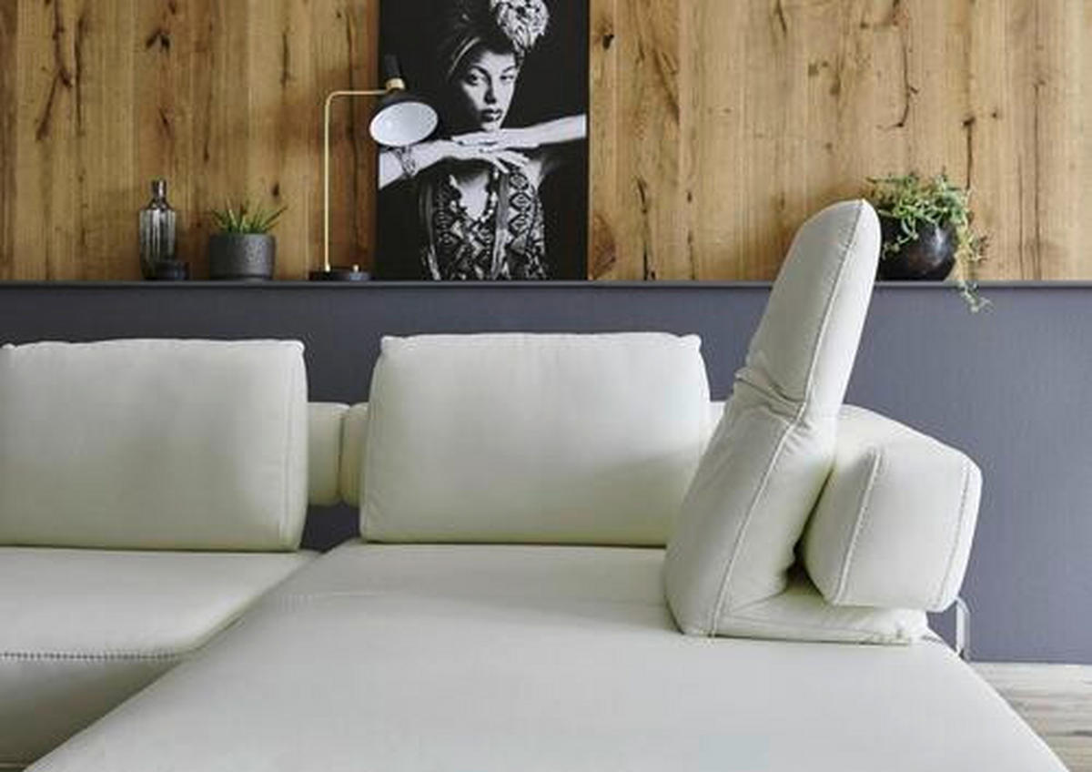 ECKSOFA Weiß Echtleder  - Chromfarben/Weiß, Natur, Leder/Metall (297/214cm) - Valdera