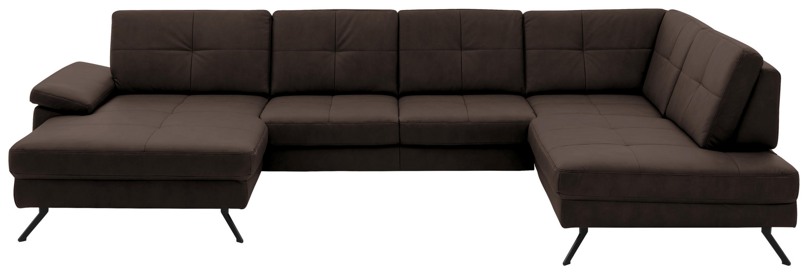 WOHNLANDSCHAFT Lederlook, Mikrofaser Dunkelbraun  - Dunkelbraun/Schwarz, Design, Textil/Metall (345/220cm) - Beldomo System