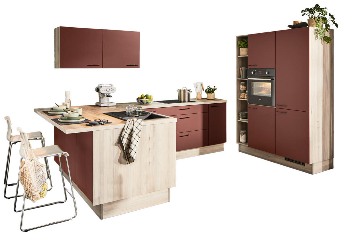 ECKKÜCHE  in Rot  - Rot/Schwarz, Design, Holzwerkstoff/Metall (192/280/150cm) - Xora