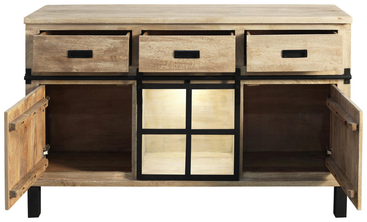 BUFFET 145/180/42 cm  in  - Graubraun/Schwarz, LIFESTYLE, Glas/Holz (145/180/42cm) - Landscape
