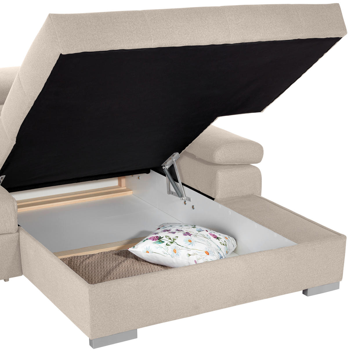 ECKSOFA in Velours Beige  - Beige/Silberfarben, Design, Holz/Textil (292/183cm) - Livetastic