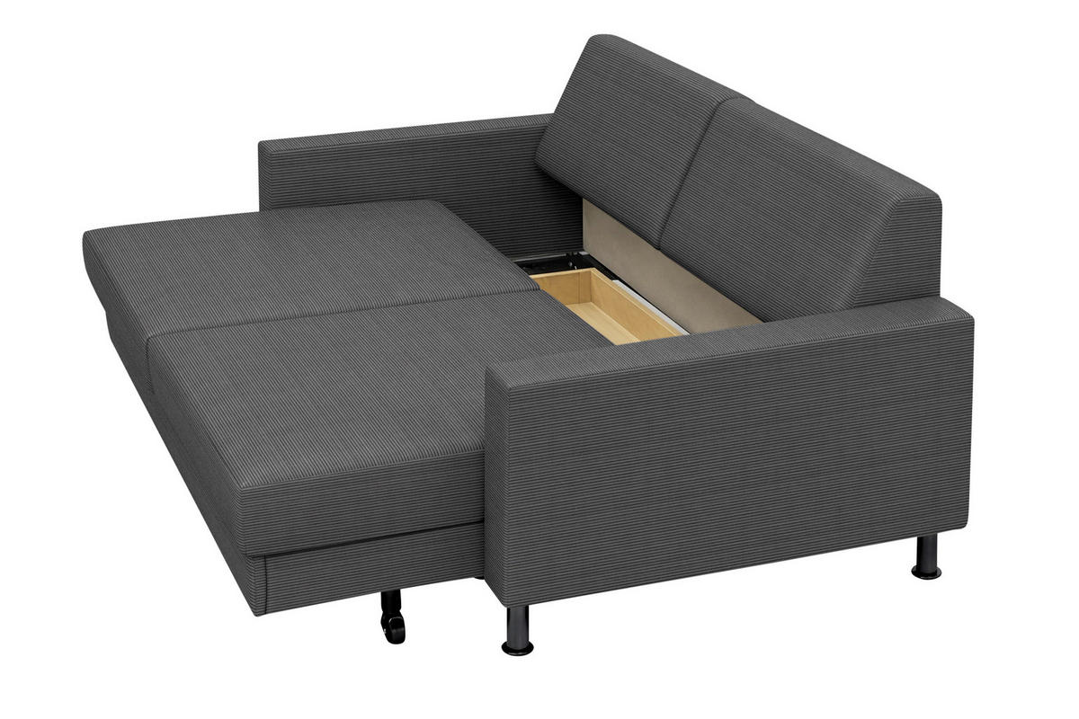 SCHLAFSOFA Feincord Anthrazit  - Chromfarben/Anthrazit, Design, Textil/Metall (140/90/95cm) - Bali