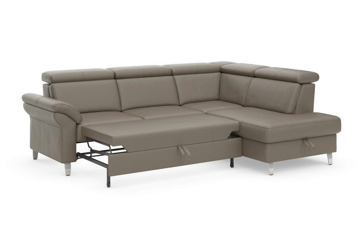 ECKSOFA  Echtleder Grau  - Chromfarben/Grau, Basics, Leder/Metall (245/194cm) - Sit & More