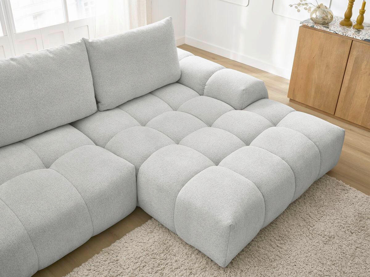 ECKSCHLAFSOFA EVEREST  mit Rücken echt, Armteil links, Armteil rechts Flachgewebe Hellgrau  - Hellgrau/Schwarz, MODERN, Kunststoff/Textil (318/180cm) - Livetastic