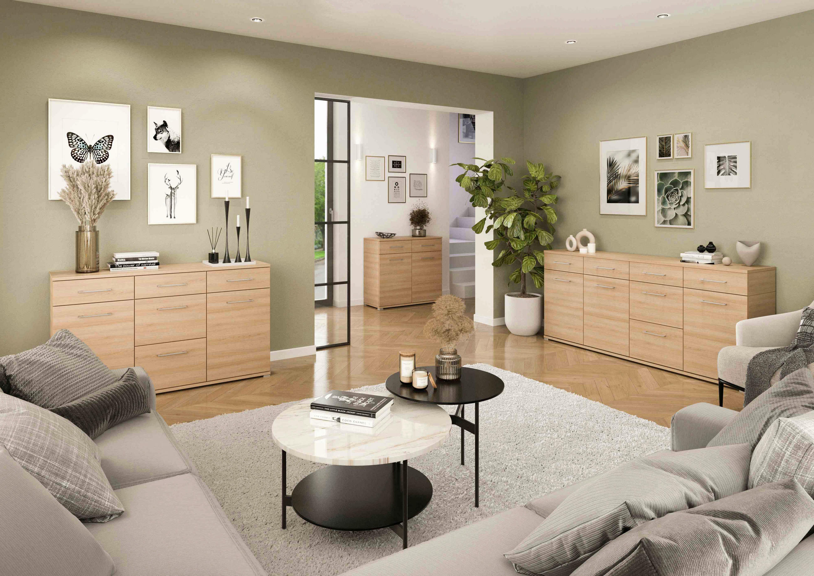 SIDEBOARD in 144/87/40 cm - Eichefarben/Silberfarben, KONVENTIONELL, Holzwerkstoff/Kunststoff (144/87/40cm)