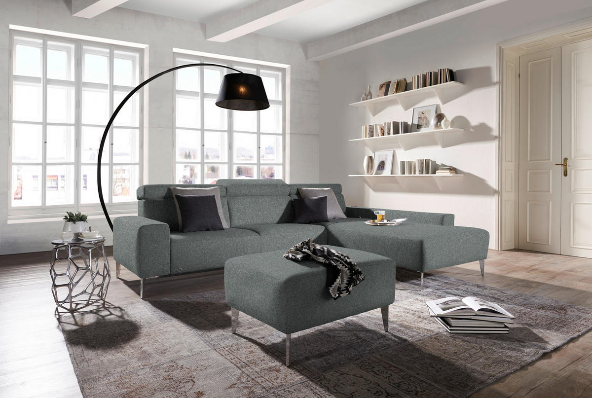 ECKSOFA  in Mikrovelours Graugrün  288/205 cm  - Alufarben/Graugrün, Design, Textil (288/205cm) - Sedda