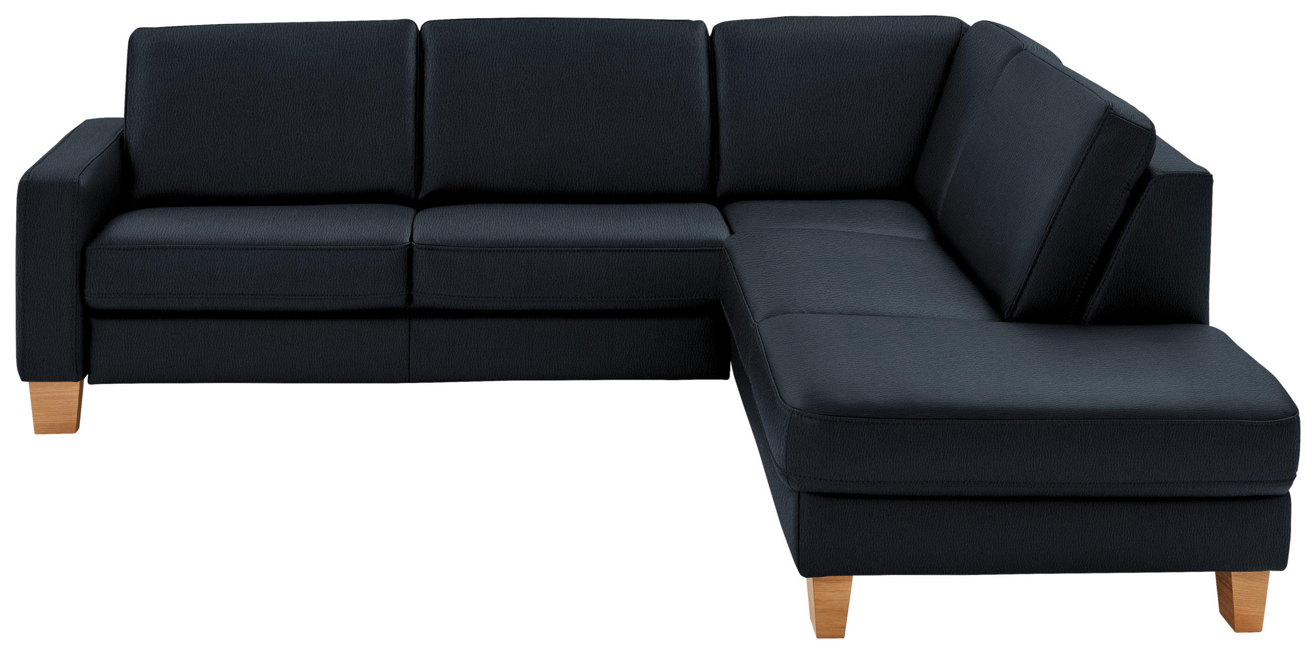 ECKSOFA in Echtleder Dunkelblau  - Eiche Bianco/Dunkelblau, Konventionell, Leder/Holz (257/235cm) - Valdera