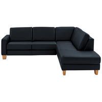 ECKSOFA in Echtleder Dunkelblau  - Eiche Bianco/Dunkelblau, Konventionell, Leder/Holz (257/235cm) - Valdera