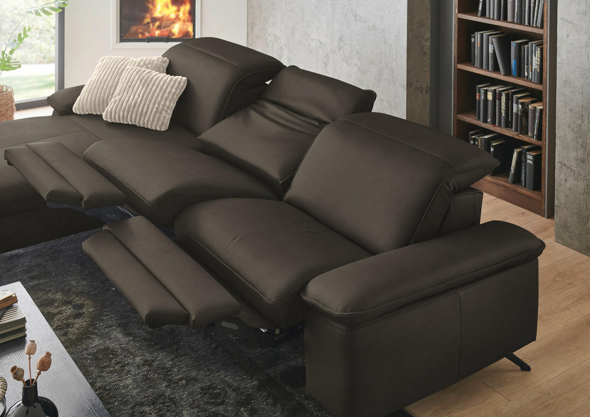 ECKSOFA  Echtleder Graubraun  - Graubraun/Schwarz, Design, Leder/Metall (169/307cm) - Beldomo Premium