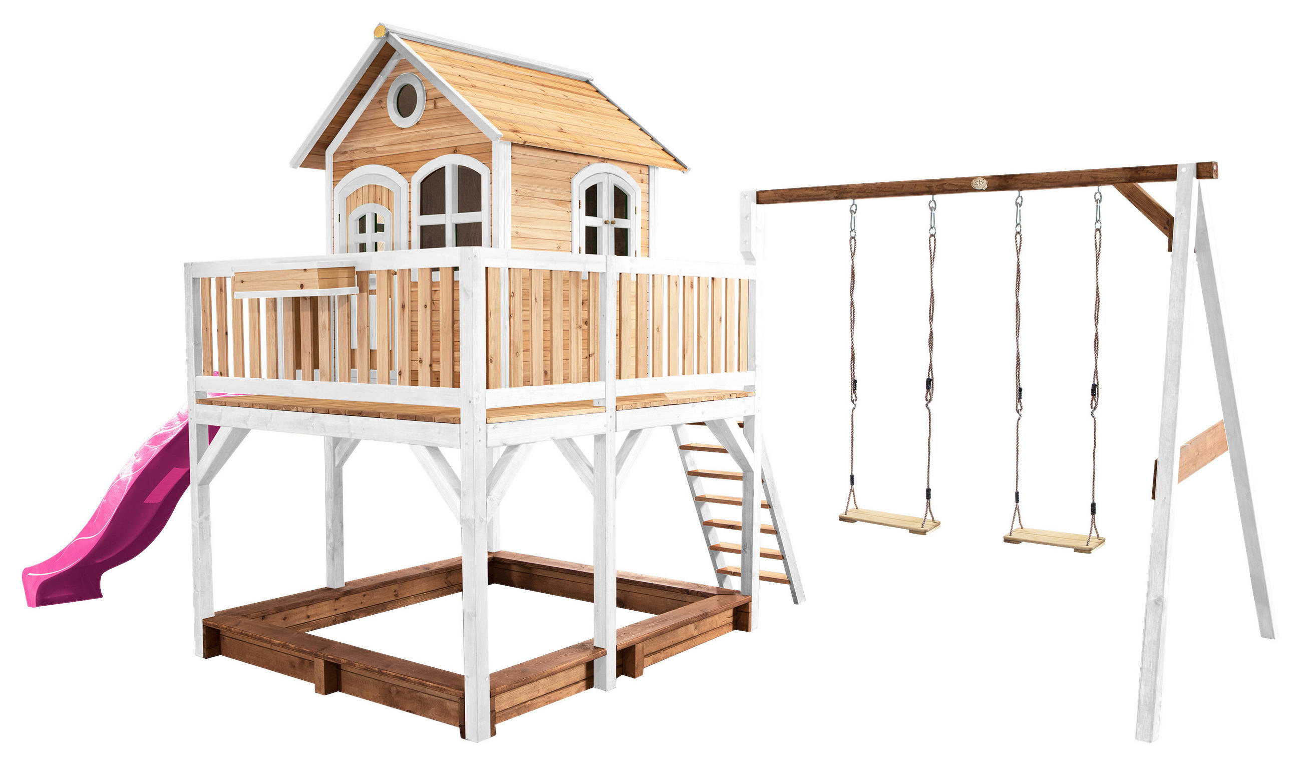 SPIELTURM 613/291/277 cm  - Weiss/Lila, Konventionell, Holz (613/291/277cm)