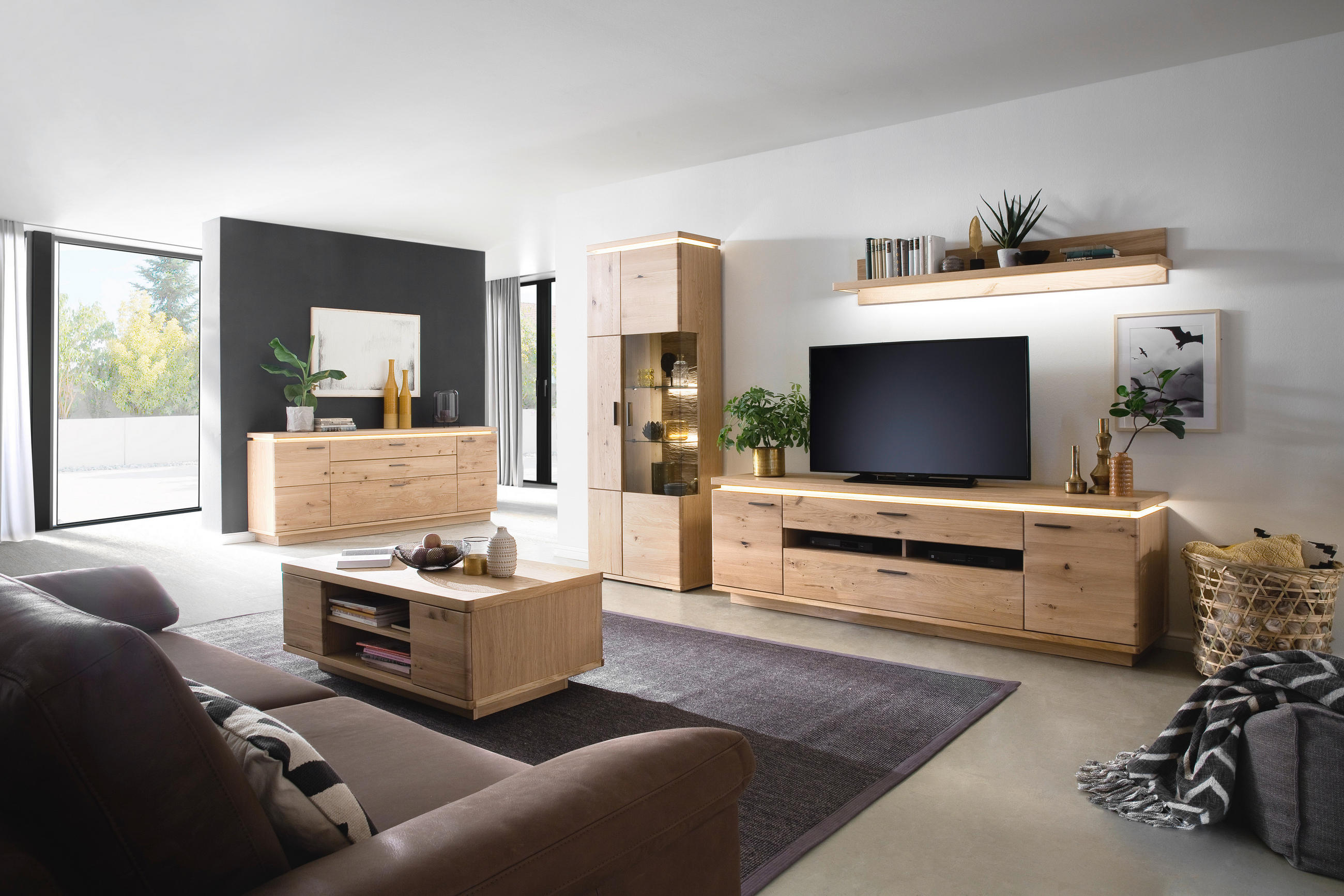 KOMODA POD TELEVIZI, trámový dub, dub bianco, 210/68/50 cm - šedá/dub bianco, Design, kov/dřevo (210/68/50cm) - Linea Natura