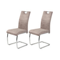 SCHWINGSTUHL-SET 2 Stück  in Stahl Lederlook  - Chromfarben/Beige, MODERN, Textil/Metall (43/98/59cm) - MID.YOU