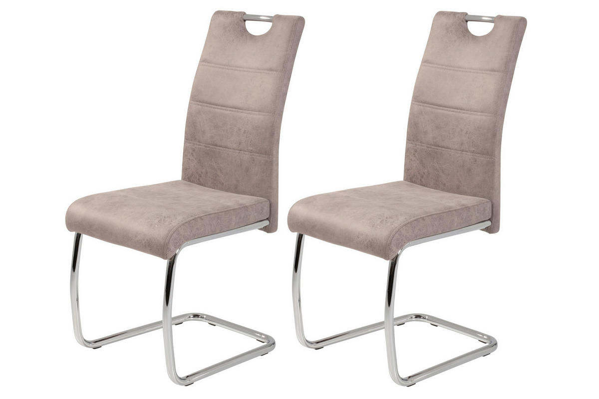 SCHWINGSTUHL-SET 2 Stück  in Stahl Lederlook  - Chromfarben/Beige, MODERN, Textil/Metall (43/98/59cm) - MID.YOU