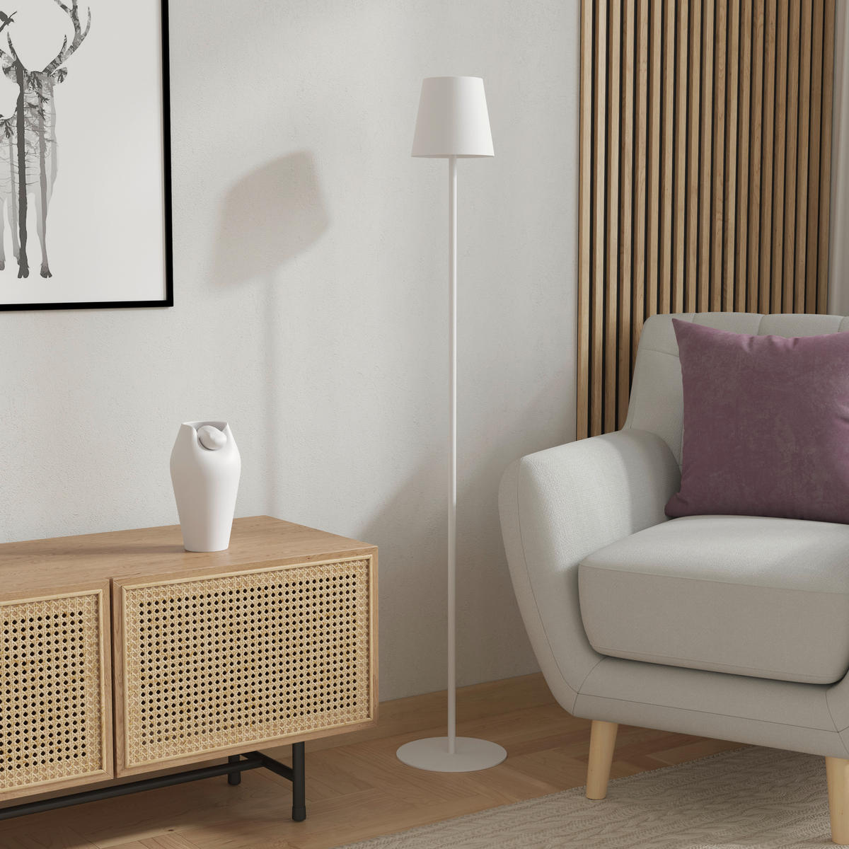 PORTABEL GOLVLAMPA Lauderdale 22/130 cm    - vit, Design, metall/plast (22/130cm) - Novel