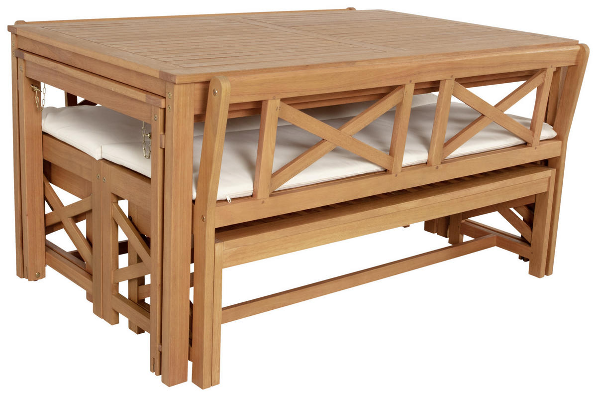 GARTENSET Eukalyptusholz Hartholz  - Weiß/Teakfarben, Natur, Holz/Textil - Ambia Garden