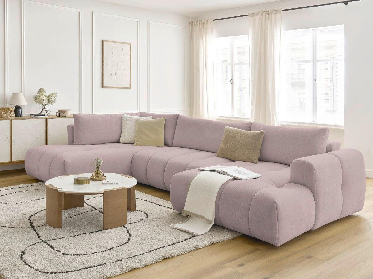 WOHNLANDSCHAFT  FUJI  Pink Leinenoptik  - Pink/Schwarz, MODERN, Kunststoff/Textil (204/377/160cm)
