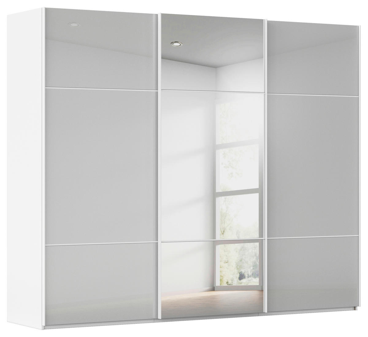 SCHWEBETÜRENSCHRANK 242/223/68 cm 3-türig Grau, Weiß  - Weiß/Grau, KONVENTIONELL, Glas/Holzwerkstoff (242/223/68cm) - Novel