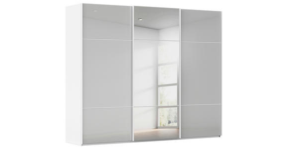 SCHWEBETÜRENSCHRANK 301/223/68 cm 3-türig Grau, Weiß - Weiß/Grau, KONVENTIONELL, Glas/Holzwerkstoff (301/223/68cm) - Novel