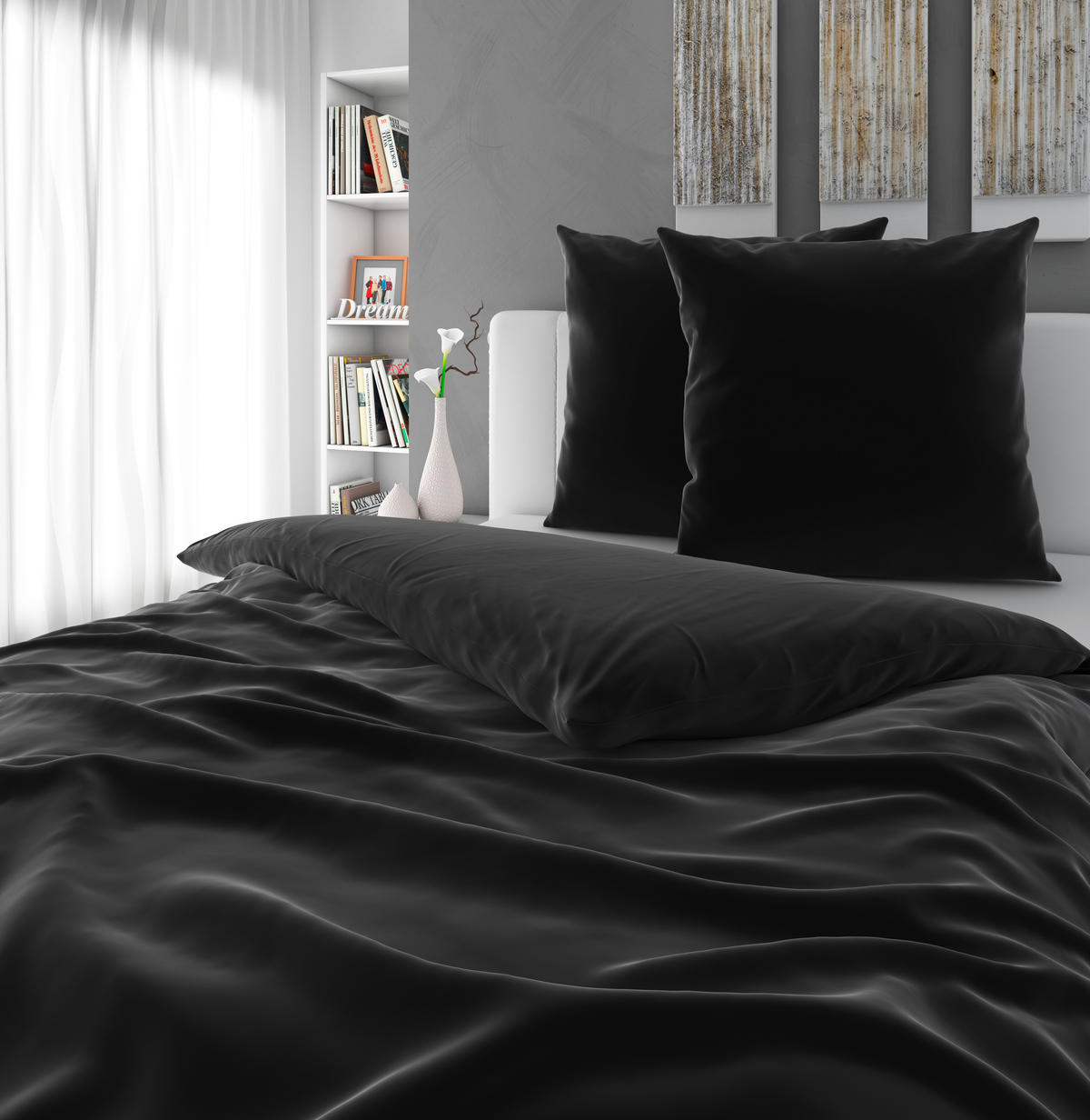 BETTWÄSCHE NIGIRI Satin 200/200 cm  - Schwarz, Basics, Textil (200/200cm) - Bio:Vio