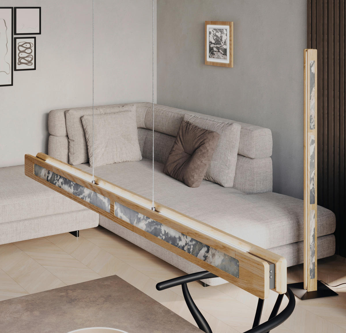 LED-HÄNGELEUCHTE 89/7/150 cm  - Eichefarben/Schwarz, Natur, Holz/Stein (89/7/150cm) - Waldwelt