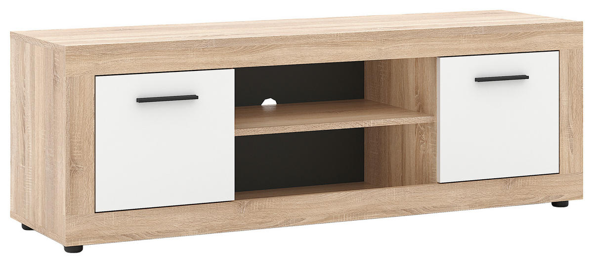 KOMODA - NISKA   140/48/40 cm   bijela, hrast Sonoma   - bijela/crna, Design, drvni materijal/plastika (140/48/40cm) - MID.YOU