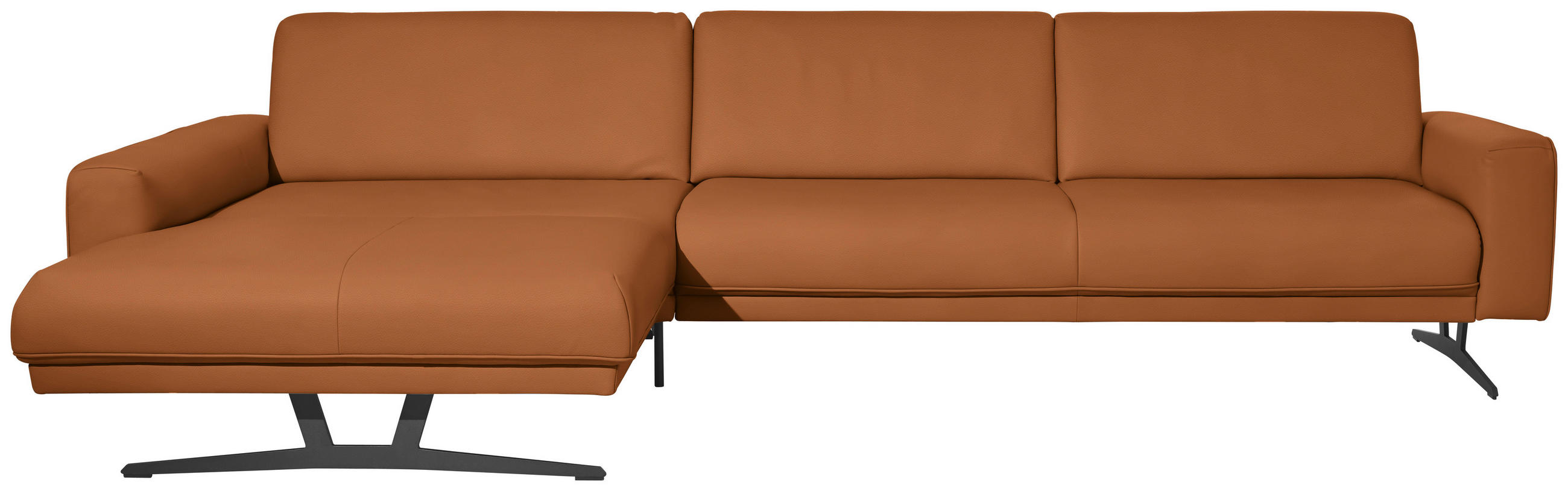 ECKSOFA in Echtleder Cognac  - Cognac/Anthrazit, Konventionell, Leder/Metall (179/324cm) - Johann Jakob