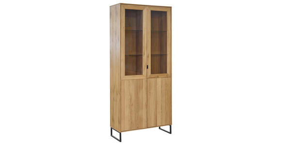 VITRINE  in furniert Eiche Eichefarben  - Eichefarben/Schwarz, Natur, Glas/Holz (92/208,8/40cm) - Carryhome