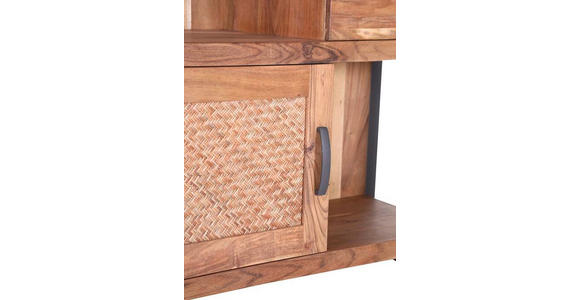 REGAL Akazie, Rattan massiv Akaziefarben - Anthrazit/Akaziefarben, Trend, Holz/Metall (90/140/42cm) - Carryhome