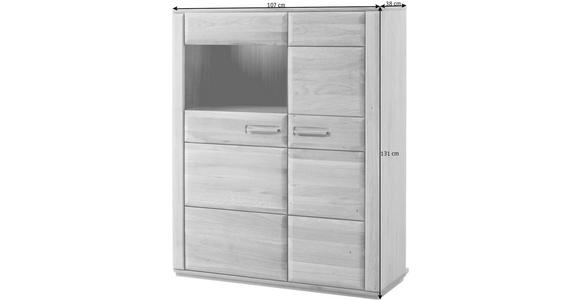 HIGHBOARD  in 107/131/38 cm  - Edelstahlfarben/Buchefarben, KONVENTIONELL, Glas/Holz (107/131/38cm) - Novel