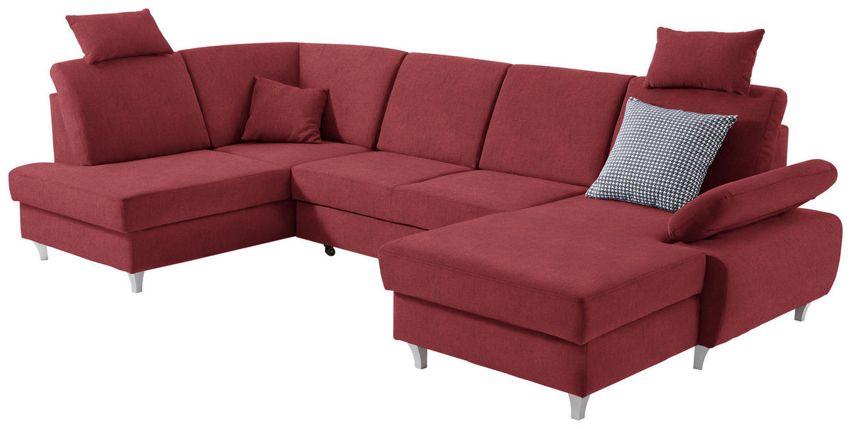 WOHNLANDSCHAFT in Struktur Rot  - Silberfarben/Rot, Konventionell, Holz/Textil (186/322/167cm) - Cantus