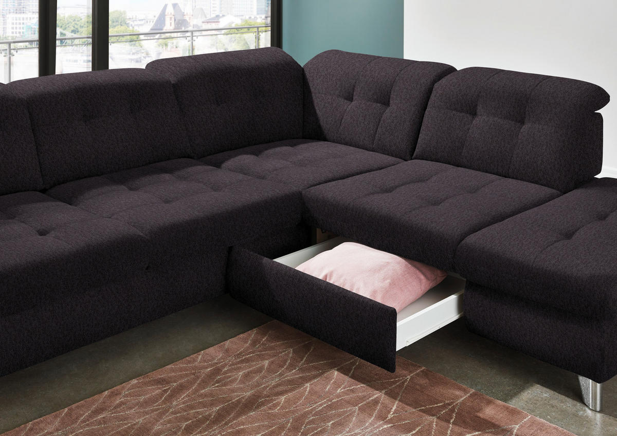 ECKSOFA in Chenille Schwarz  - Chromfarben/Schwarz, Design, Textil/Metall (310/260cm) - Beldomo Speed