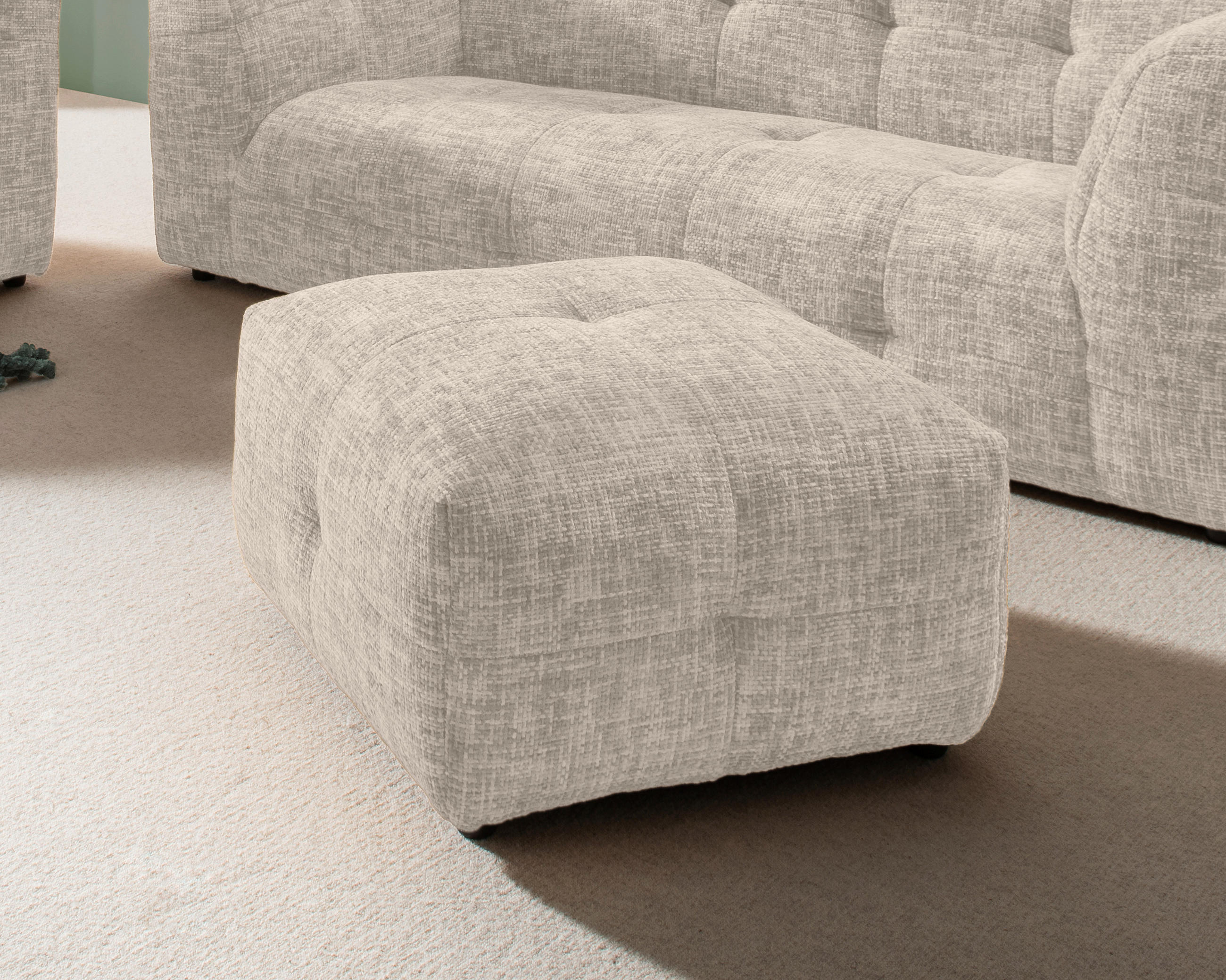 HOCKER in Textil Creme  - Creme/Schwarz, Design, Kunststoff/Textil (72/44/72cm) - Livetastic