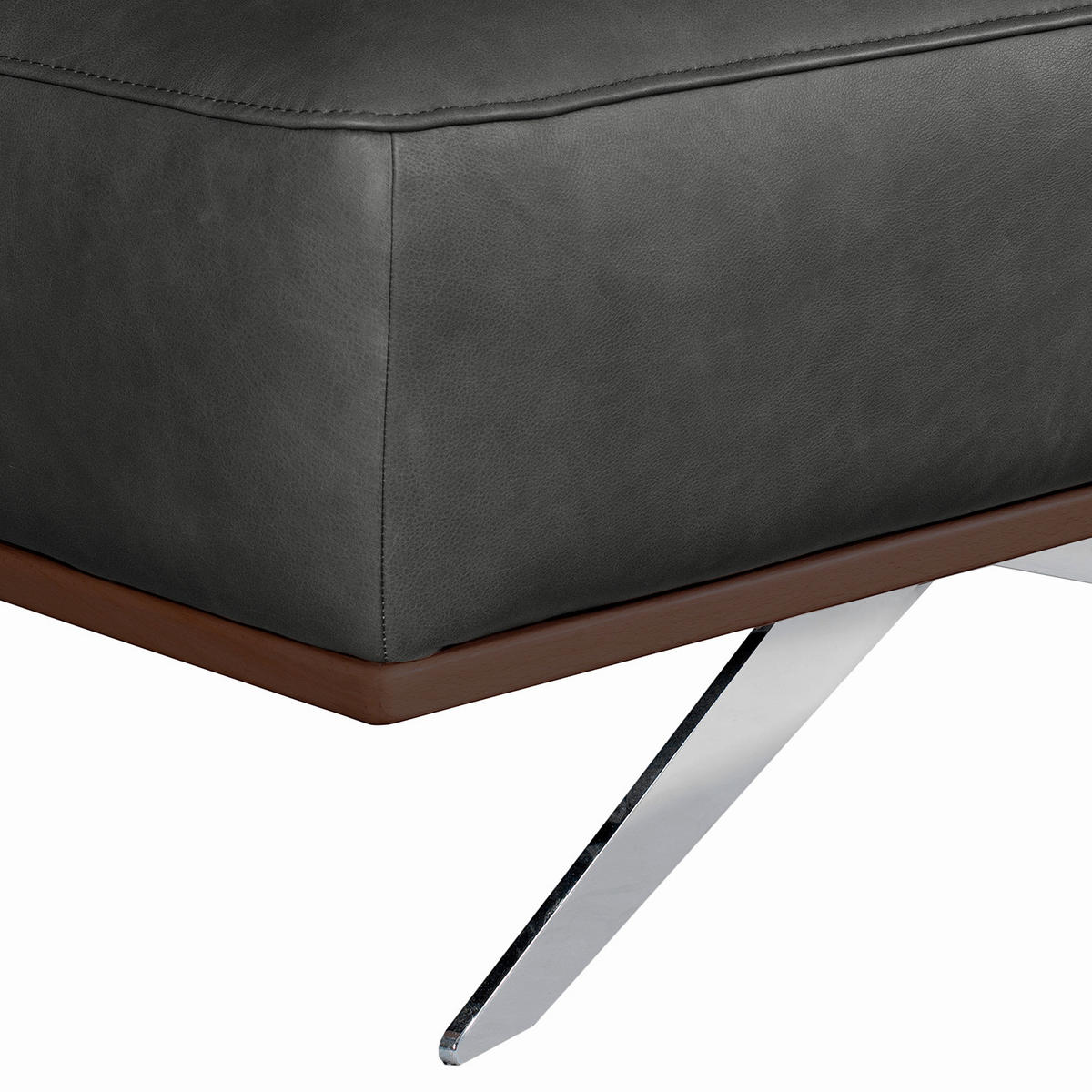HOCKER Echtleder Schwarz  - Chromfarben/Schwarz, Design, Leder/Metall (95/46/80cm) - Livetastic