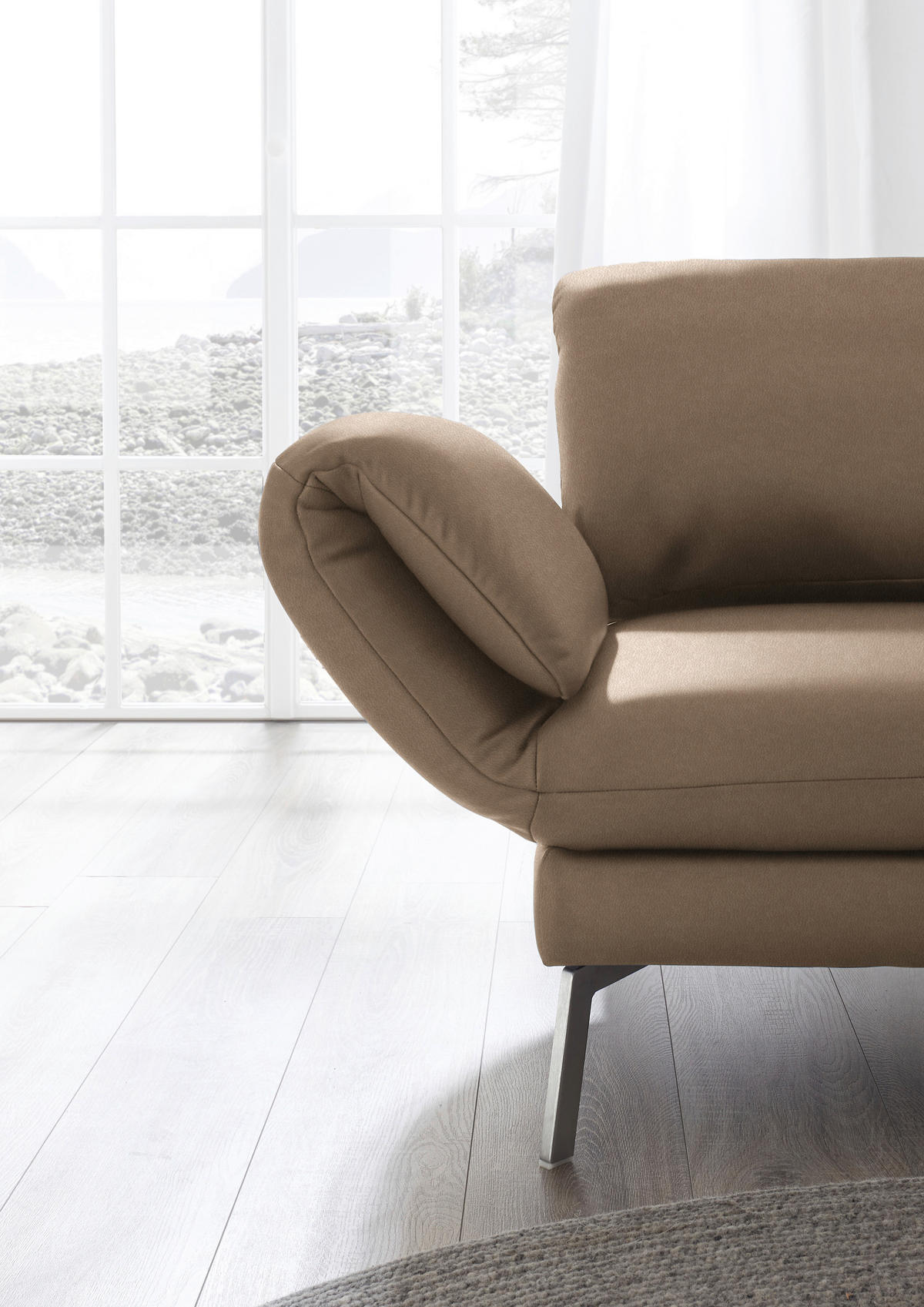 RÉCAMIERE in Echtleder Hellbraun  - Chromfarben/Hellbraun, Design, Leder/Metall (209/85-109/95-16cm) - Dieter Knoll