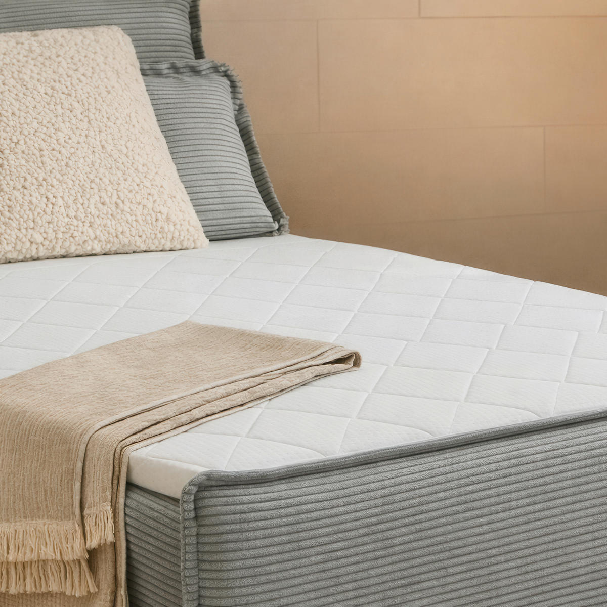 BOXBETT 120/200 cm,  in Hellgrau, Kissen, Bettkasten, Topper, H3 = fest  - Hellgrau/Schwarz, Design, Kunststoff/Textil (120/200cm) - Chameo