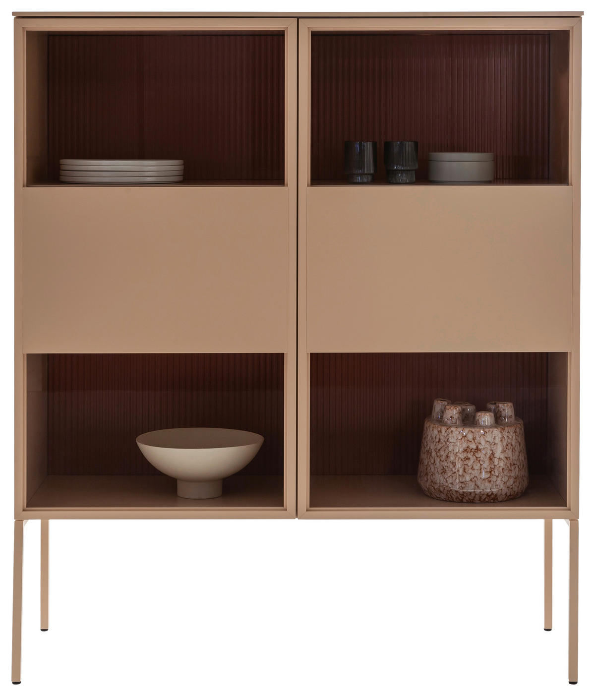 HIGHBOARD Beere, Beige  120/145/45 cm  - Beere/Beige, Design, Glas/Holz (120/145/45cm) - Schöner Wohnen