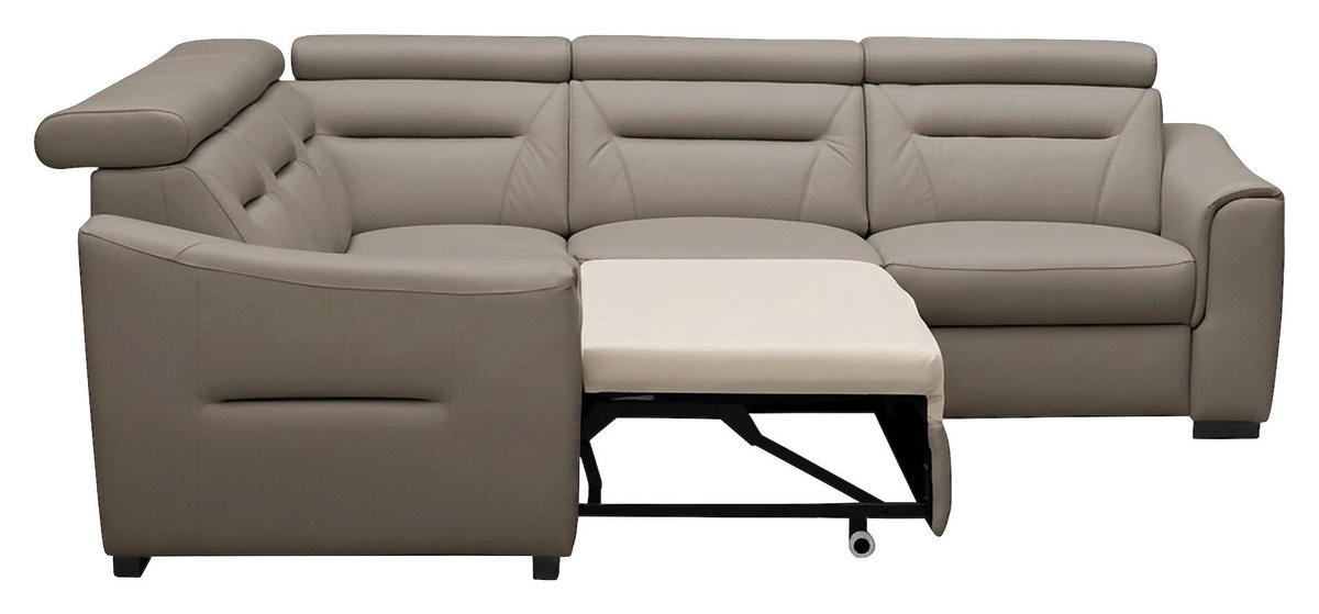 ECKSOFA Schlammfarben Echtleder Lederlook Schlaffunktion, Rücken echt, Relaxfunktion, Kopfteilverstellung  - Wengefarben/Schlammfarben, Design, Leder/Holz (260/260cm) - Celina Home