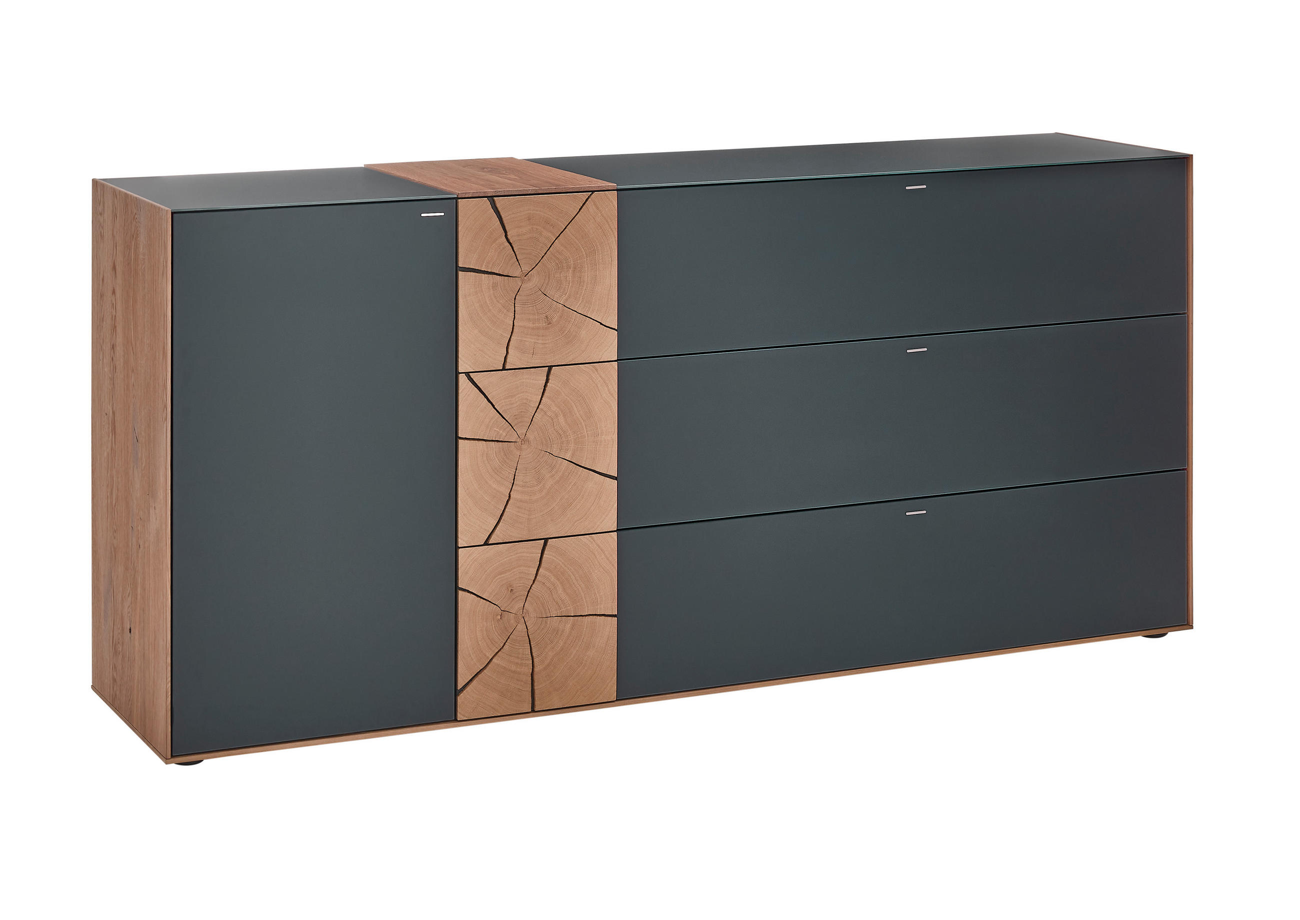 SIDEBOARD Anthrazit, Eichefarben  194/90/49 cm  - Eichefarben/Anthrazit, Design, Glas/Holz (194/90/49cm) - Valnatura