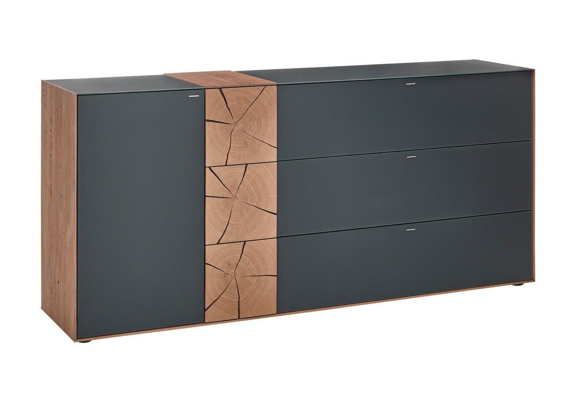 SIDEBOARD Anthrazit, Eichefarben  194/90/49 cm  - Eichefarben/Anthrazit, Design, Glas/Holz (194/90/49cm) - Valnatura