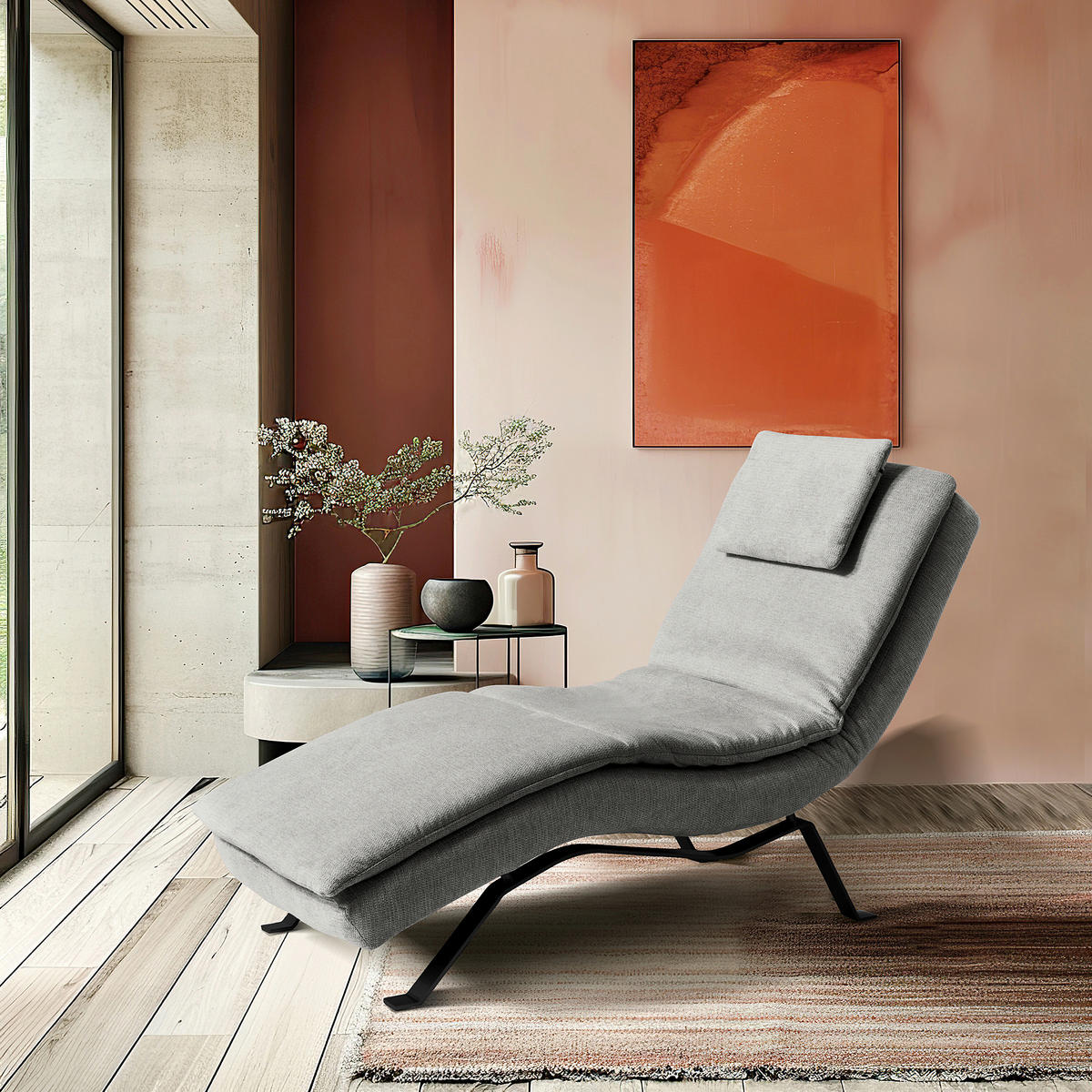 RELAXLIEGE Echtleder Grau  - Schwarz/Grau, Design, Leder/Metall (65/95/171cm) - Celina Home