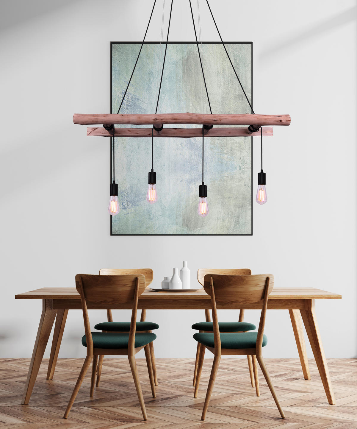 HÄNGELEUCHTE Rustic 115/30/192 cm   - Schwarz/Naturfarben, Design, Holz/Metall (115/30/192cm) - Marama