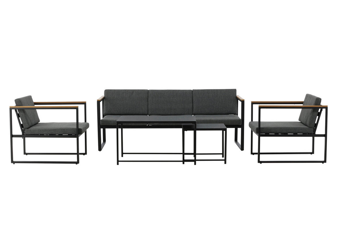 LOUNGEGARNITUR Stahl  - Schwarz/Grau, MODERN, Textil/Metall (188/67/80cm) - Gardenson