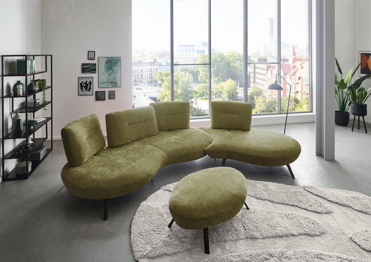 BIGSOFA Flachgewebe Olivgrün  - Schwarz/Olivgrün, Design, Textil/Metall (456/93/138cm) - Moderano