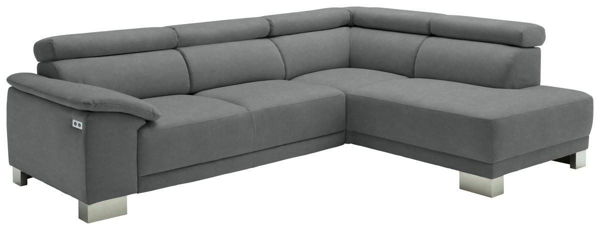 ECKSOFA in Mikrofaser Dunkelgrau  - Chromfarben/Dunkelgrau, Design, Holz/Textil (270/205cm) - Pure Home Lifestyle