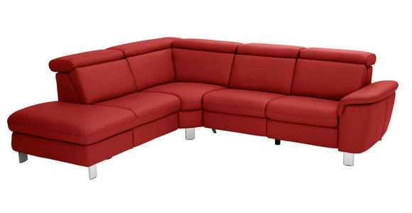 ECKSOFA in Echtleder Rot  239/271 cm  - Rot/Alufarben, Design, Leder/Metall (239/271cm) - Cantus