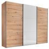SCHWEBETÜRENSCHRANK 249/222/68 cm 3-türig Alufarben, Eiche Artisan, Weiß Hochglanz  - Weiß Hochglanz/Alufarben, MODERN, Holzwerkstoff/Metall (249/222/68cm) - Moderano