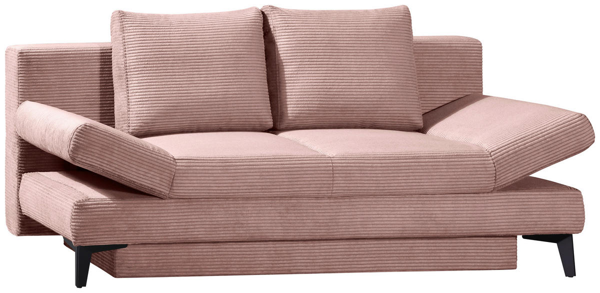 SCHLAFSOFA Cord Altrosa  inkl. Bettkasten, Schlaffunktion, Armteilverstellung  - Schwarz/Altrosa, Design, Textil/Metall (200/85/90cm) - Novel