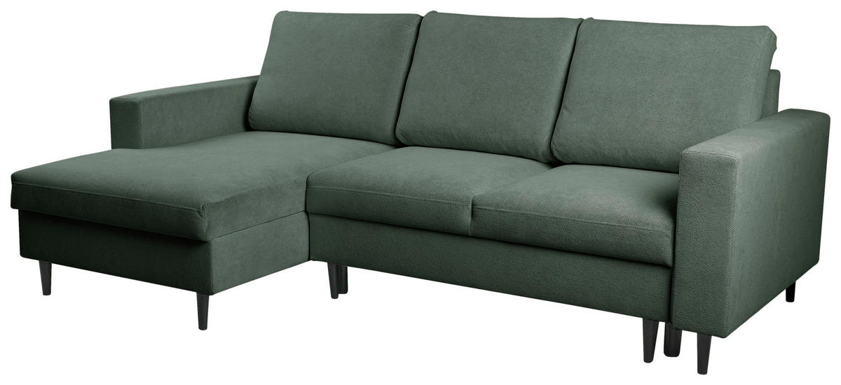 ECKSOFA in Struktur Dunkelgrün  - Dunkelgrün/Schwarz, Modern, Holz/Kunststoff (145/230cm) - MID.YOU