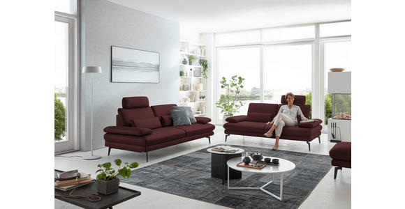 2,5-SITZER  in Echtleder Beere   - Beere/Schwarz, Design, Leder/Metall (196/86/104cm) - Dieter Knoll