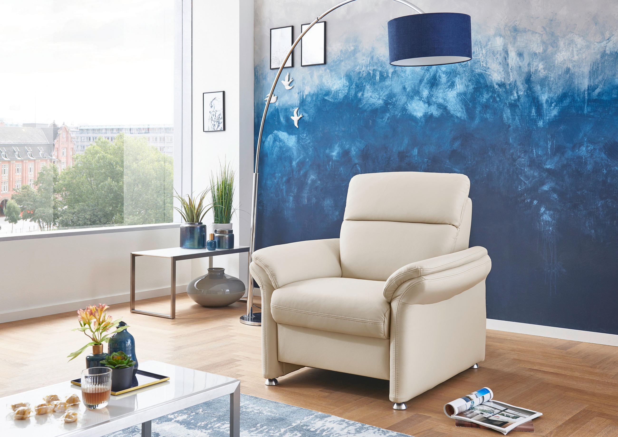 SESSEL in Echtleder Creme - Creme/Alufarben, KONVENTIONELL, Leder/Metall (98/96/92cm) - Beldomo Premium